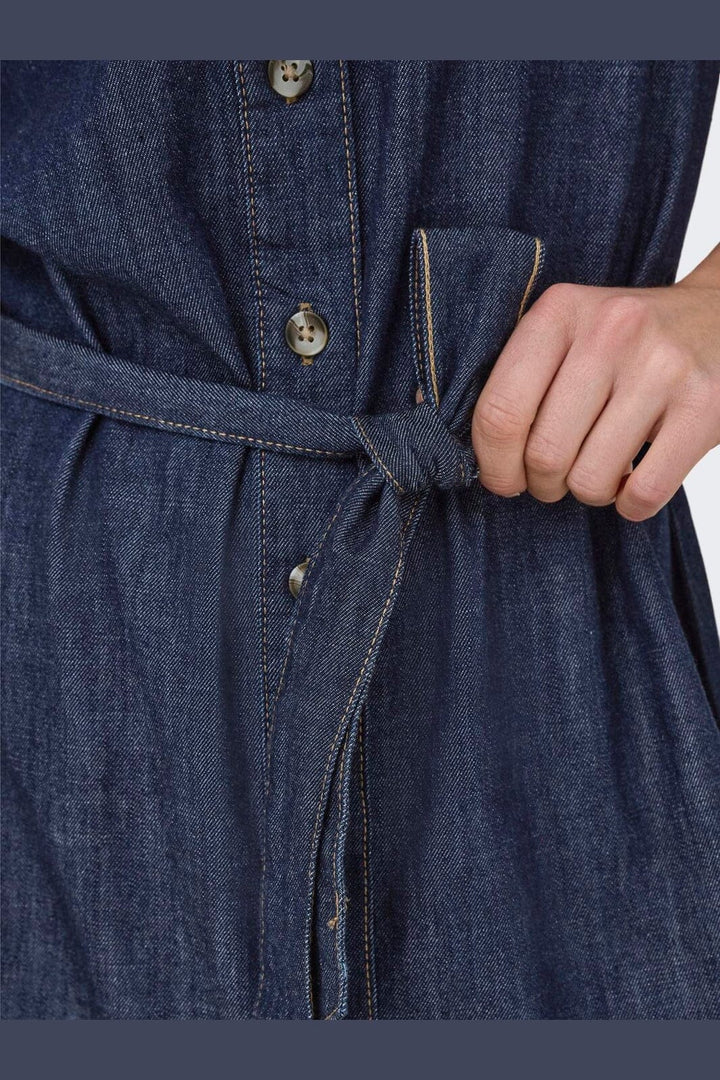 Only - Onlsevigny Frill 3/4 Sl Long Dress - 4857886 Dark Blue Denim