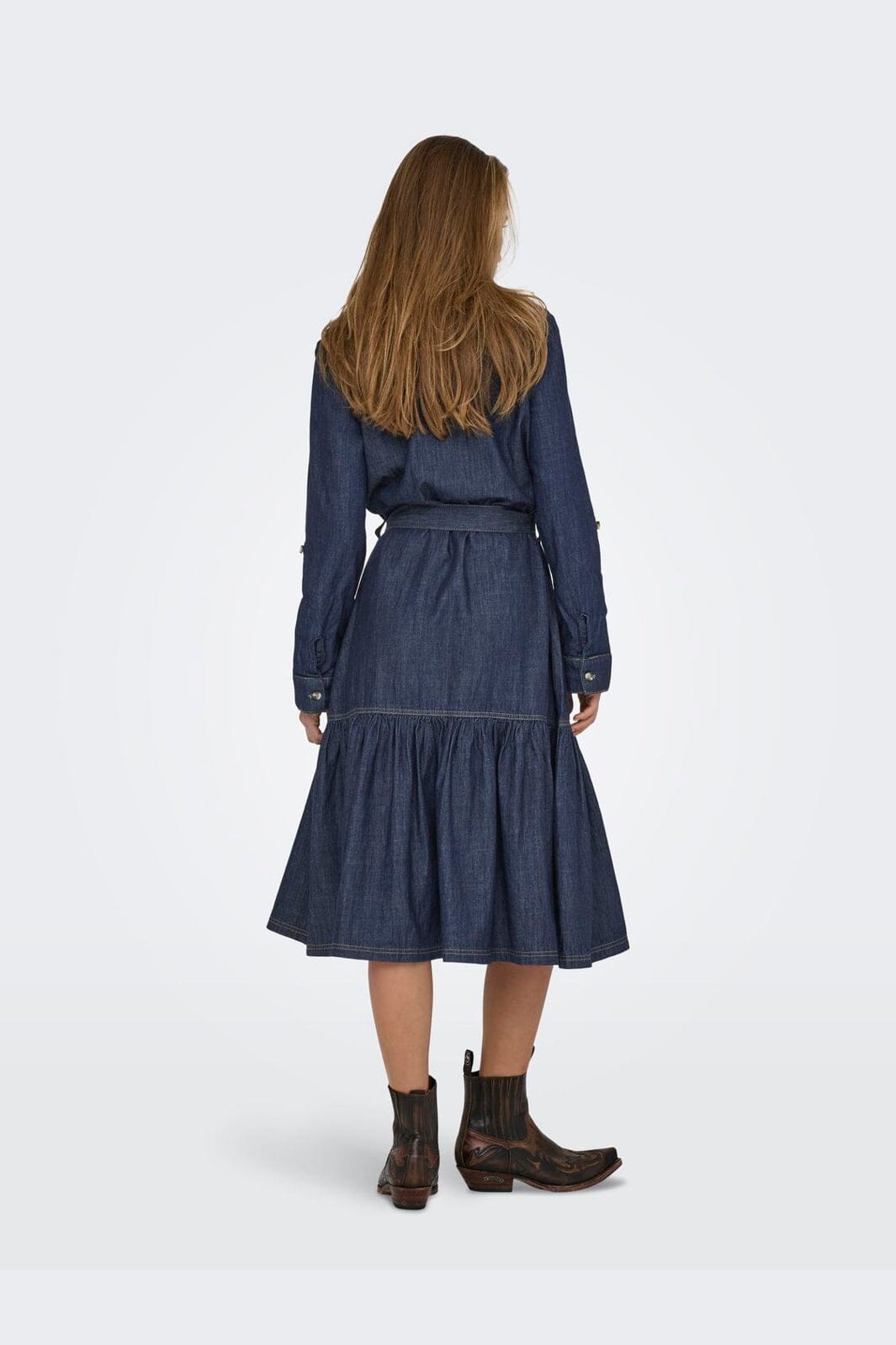 Only - Onlsevigny Frill 3/4 Sl Long Dress - 4857886 Dark Blue Denim