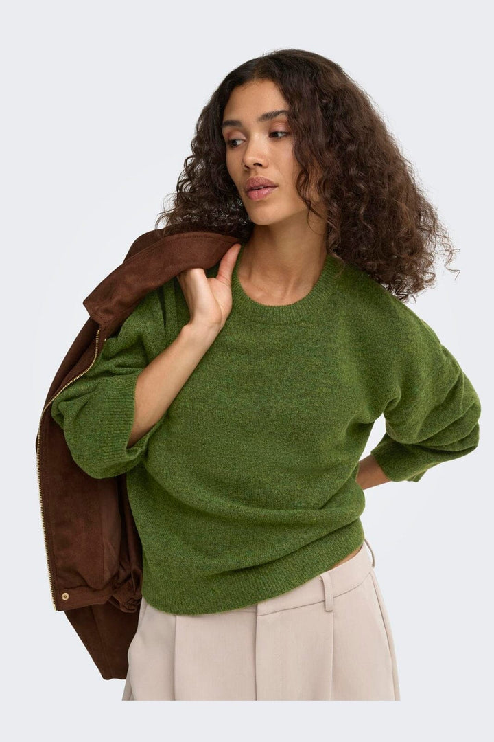 Only - Onlsimoni L/S O-Neck Pullover Knt - 5112889 Forest Night Melange