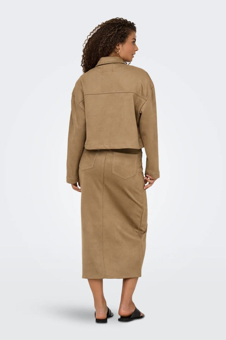 Only - Onlstina Life Faux Suede Jacket Cc - 4786471 Cocoa Créme W Contrast Stitch