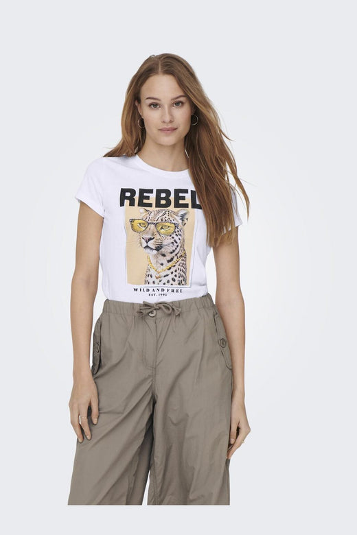 Only - Onlvibe Life S/S Glasses Top Box - 4875397 Bright White Vibe Rebel