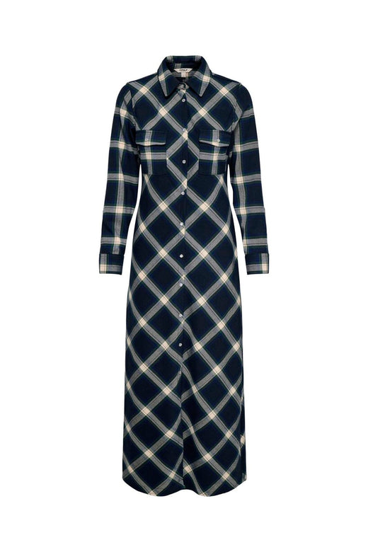 Only - Onlwren Check L/S Long Shirt Dress - 4970169 Night Sky Checked Fusion