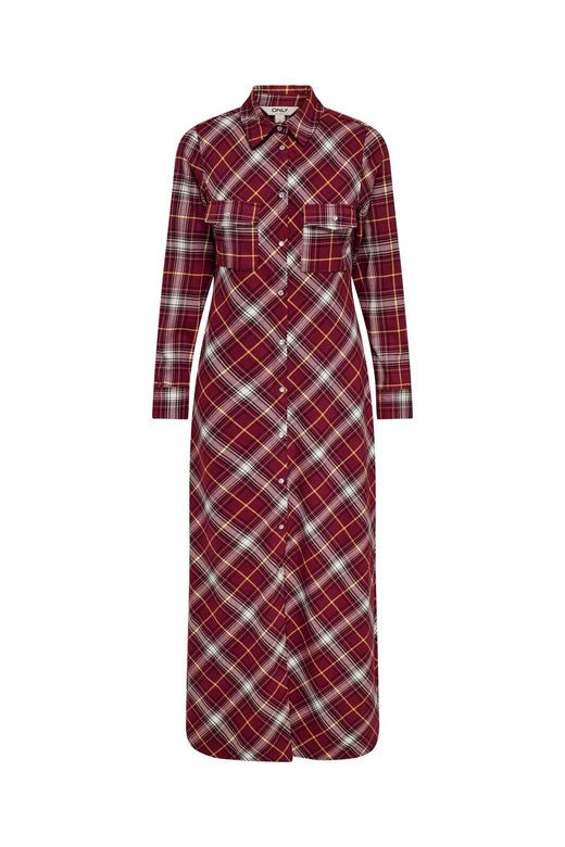 Only - Onlwren Check L/S Long Shirt Dress - 4970170 Syrah Checked Pulse