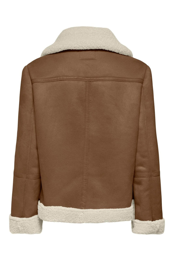 Only - Onlzen Bonded Biker Jacket Cc - 5100767 Sepia Teddy Bone White