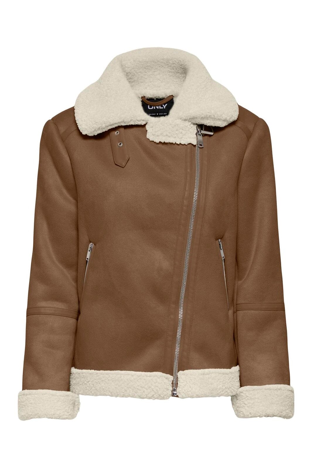 Only - Onlzen Bonded Biker Jacket Cc - 5100767 Sepia Teddy Bone White