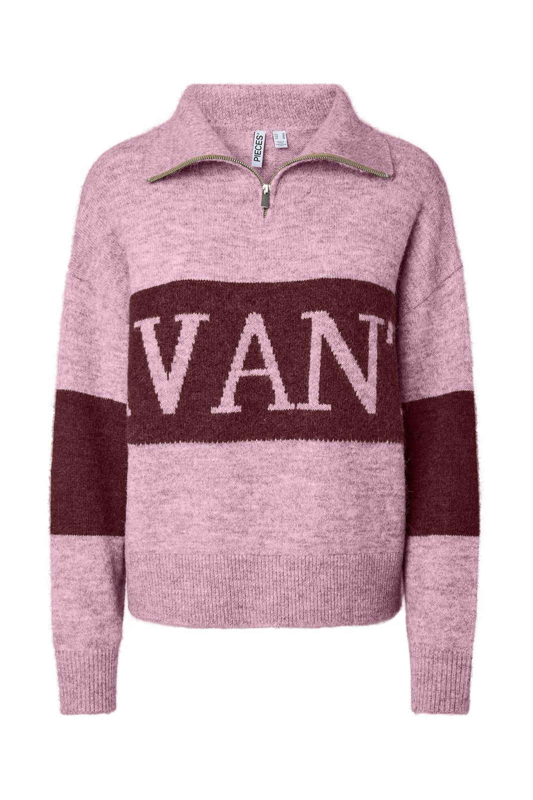 Pieces - Pcallie Ls Half Zip Knit - 5179721 Roseate Spoonbill Tawny Port