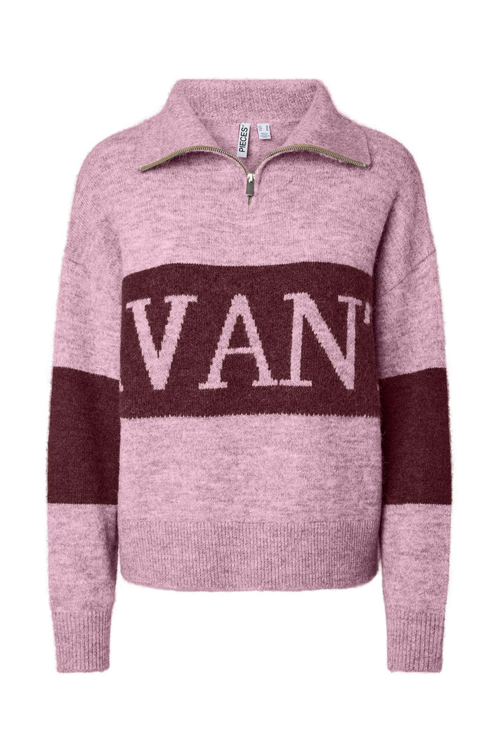 Pieces - Pcallie Ls Half Zip Knit - 5179721 Roseate Spoonbill Tawny Port