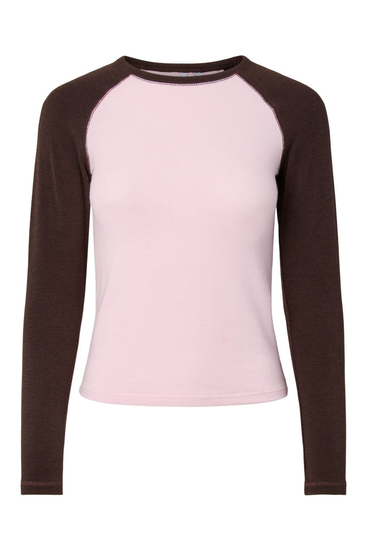 Pieces - Pcannalina Ls O-Neck Top - 5185350 Roseate Spoonbill Hot Fudge Sleeves