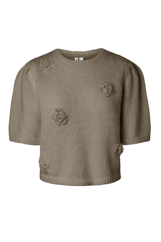 Pieces - Pcaya 2/4 O-Neck Knit - 5130648 Greige Tonal Flowers Strikbluser 