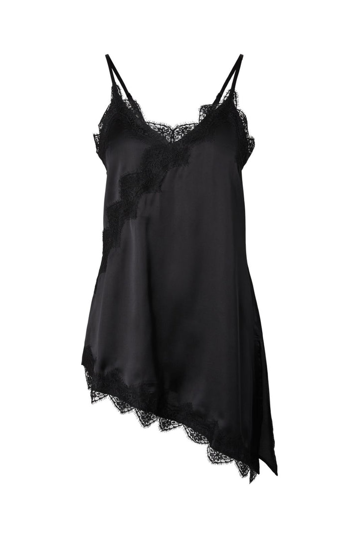 Pieces - Pcelva Satin Asymetric Nightdress - 5097195 Black Black Lace