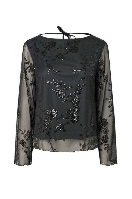 Pieces - Pcevita Ls Loose Top - 5178146 Asphalt Dark Grey Sequins