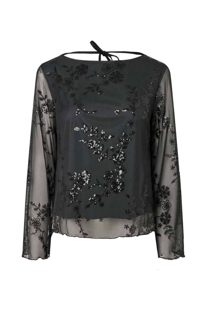Pieces - Pcevita Ls Loose Top - 5178146 Asphalt Dark Grey Sequins