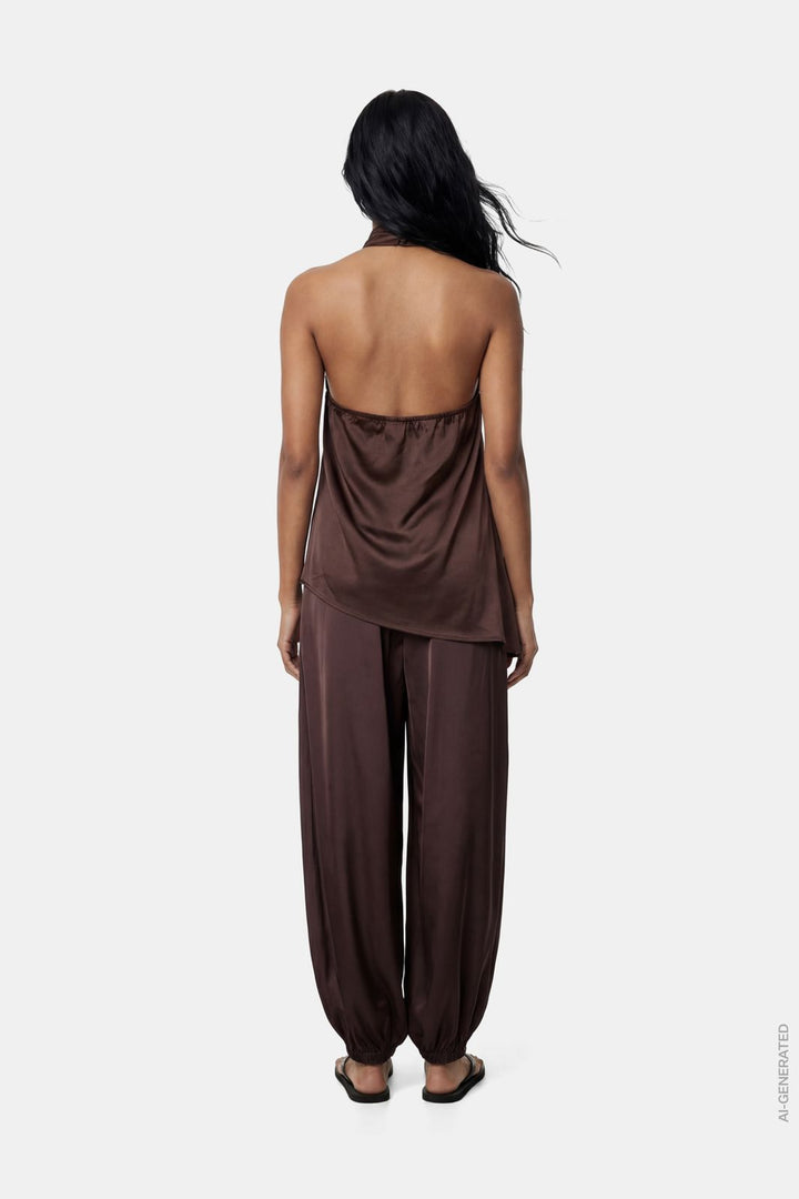 Pieces - Pcfesta Satin Balloon Pant - 5127992 Hot Fudge