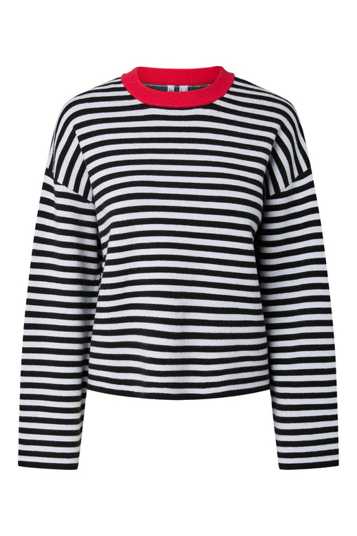 Pieces - Pcjassy Ls O-Neck Knit - 5179128 Black Cloud Dancer + High Risk Red Neck