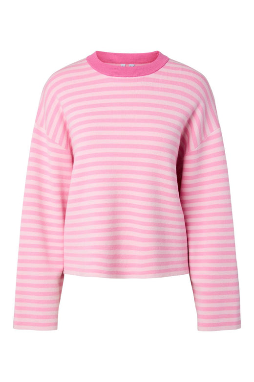 Pieces - Pcjassy Ls O-Neck Knit - 5180754 Roseate Spoonbill Sea Pink - Hot Pink Neckline