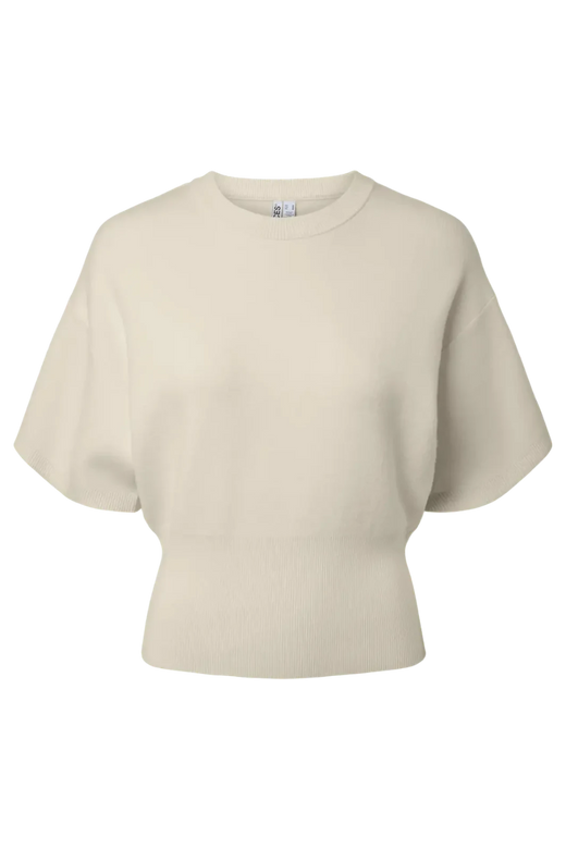 Pieces - Pcjassy Ss O-Neck Waist Knit - 5194313 Birch Toppe 