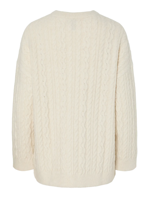 Pieces - Pcjisa Ls O-Neck Long Cabel Knit - 4813741 Birch Strikbluser 