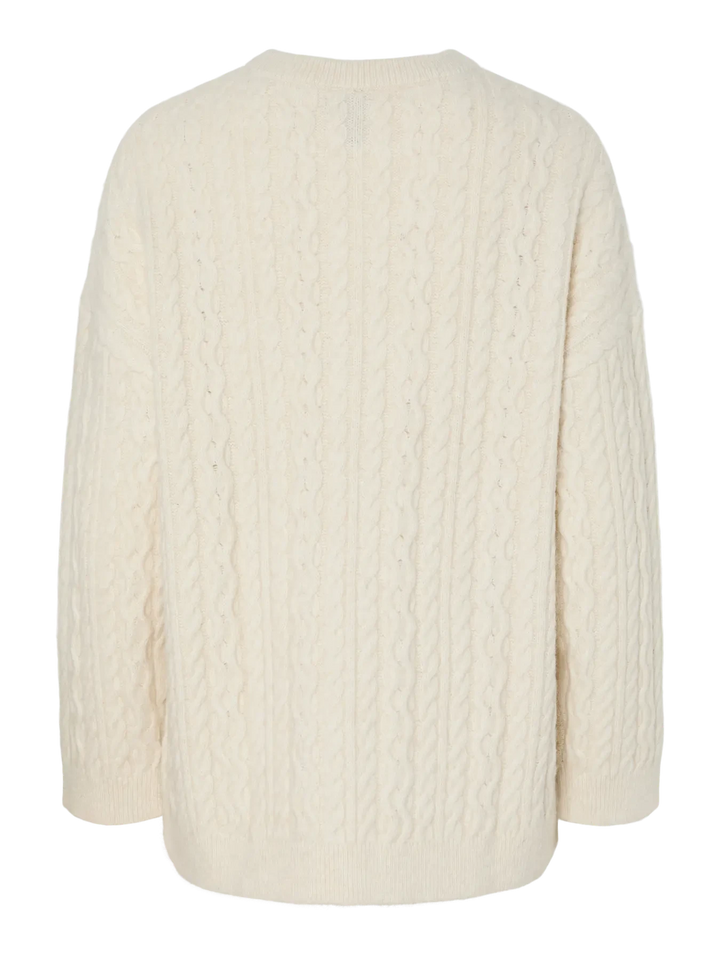 Pieces - Pcjisa Ls O-Neck Long Cabel Knit - 4813741 Birch Strikbluser 