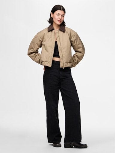 Pieces - Pcjorma Short Padded Bomber Jacket - 4889738 Greige Hot Fudge Frakker 
