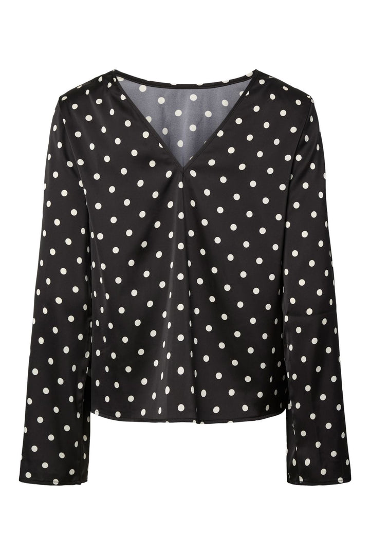Pieces - Pcjytta Ls Satin Top - 5052187 Black White Dots