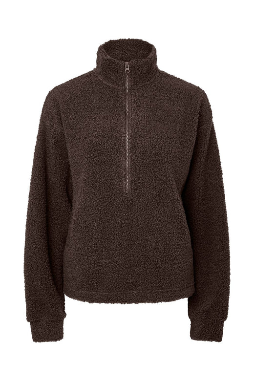 Pieces - Pckatty Teddy High Neck Half Zip Jacket - 5171677 Hot Fudge Without Patch