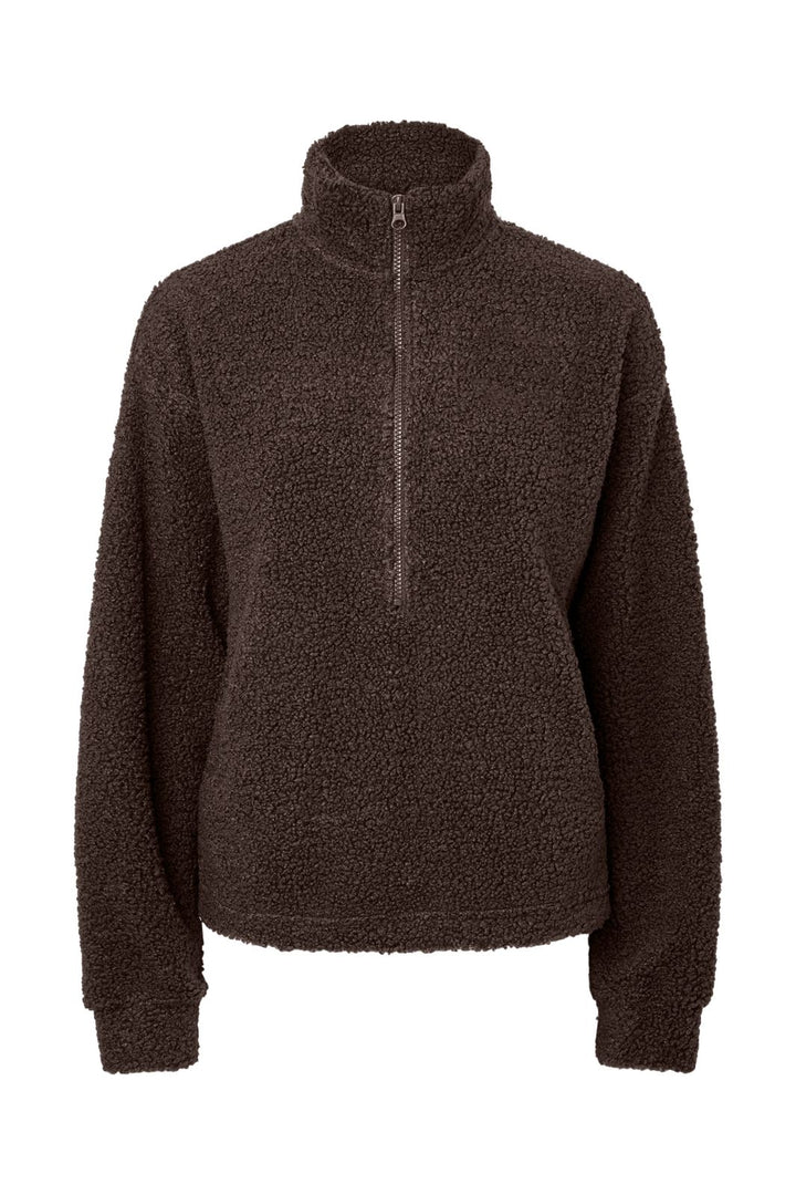 Pieces - Pckatty Teddy High Neck Half Zip Jacket - 5171677 Hot Fudge Without Patch