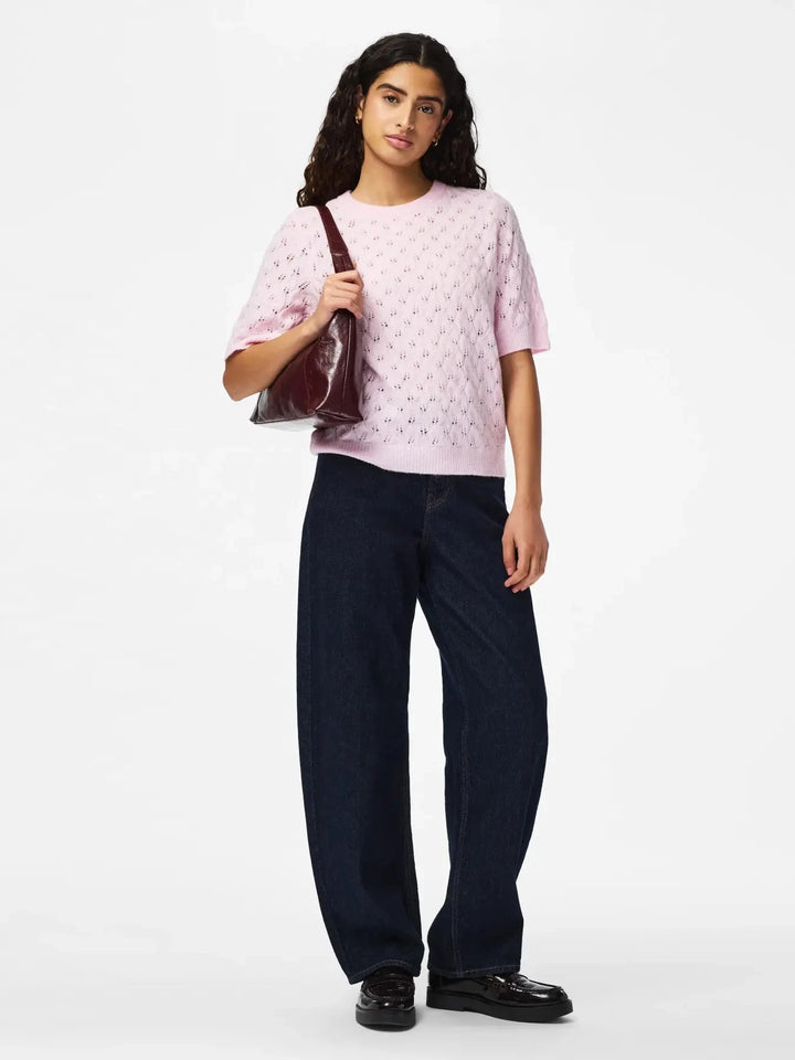 Pieces - Pclelou Ss O-Neck Knit - 4941341 Roseate Spoonbill Melange Strikbluser 