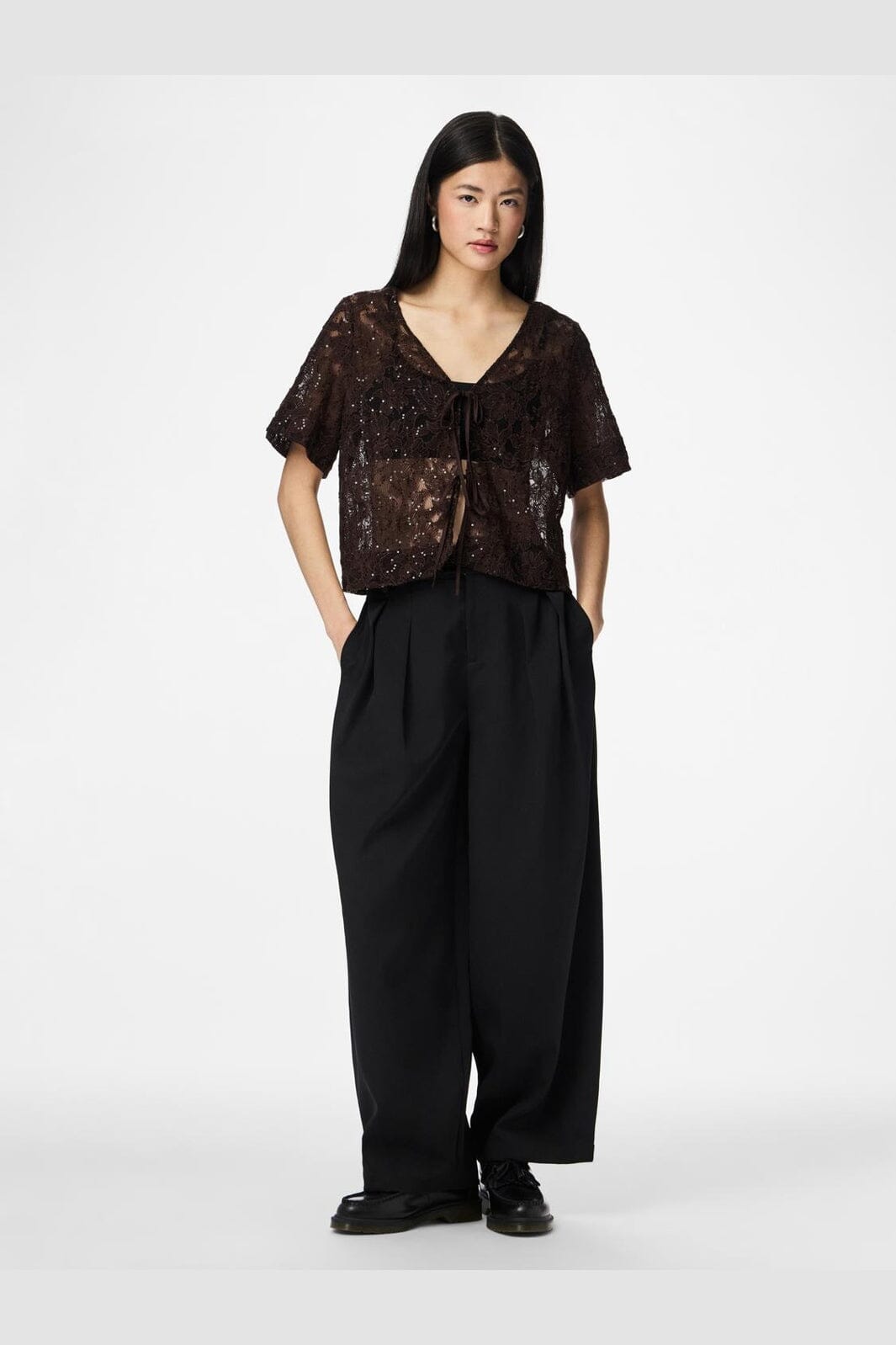 Pieces - Pclouise 2/4 V-Neck Tie Top - 5038956 Delicioso