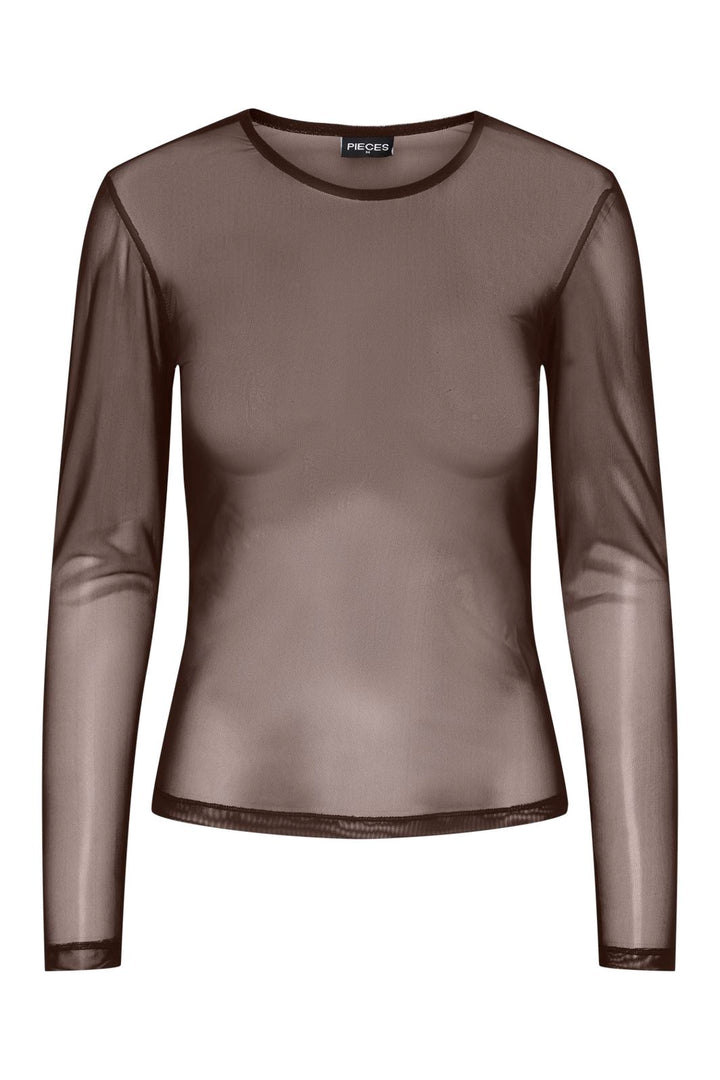 Pieces - Pcninni Ls Mesh Top - 5100655 Hot Fudge
