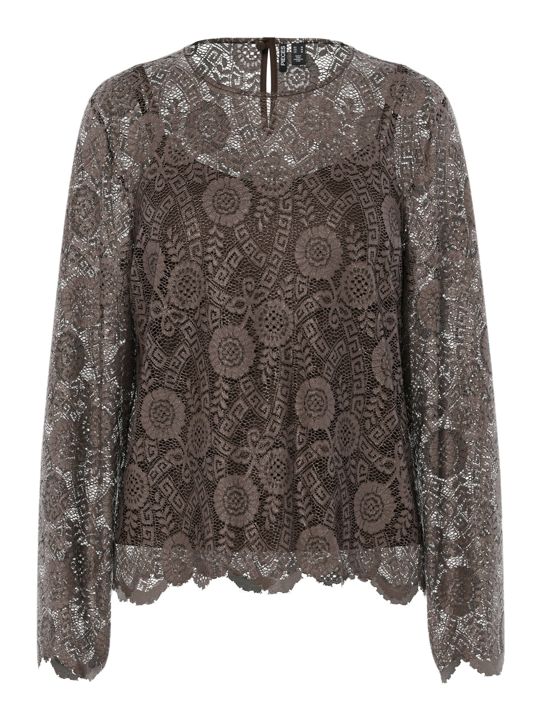 Pieces - Pcolline Ls Lace O-Neck Top - 4864825 Hot Fudge