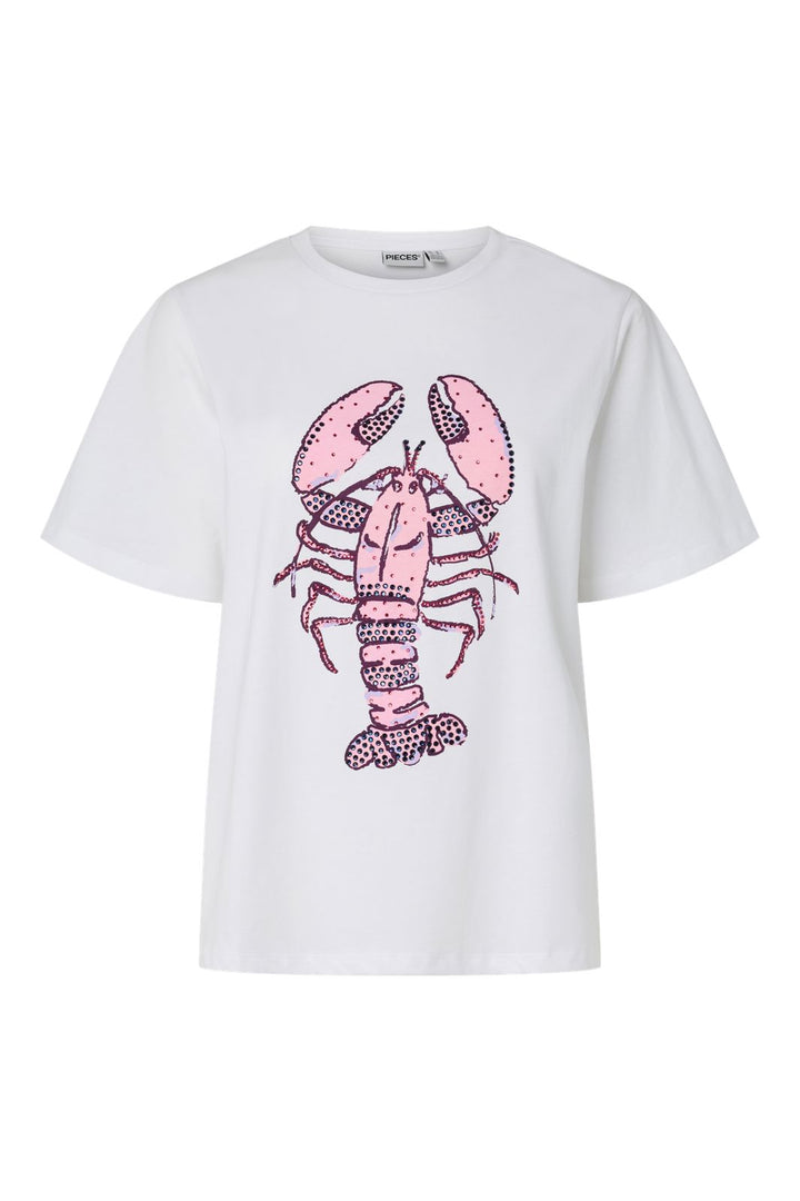 Pieces - Pcpop Ss Embelishment T-Shirt - 5079983 Bright White Lobster With Embelishment
