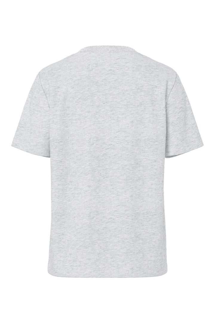 Pieces - Pcria Ss Lurex Neck Tee - 4991581 Light Grey Melange Lurex Rib