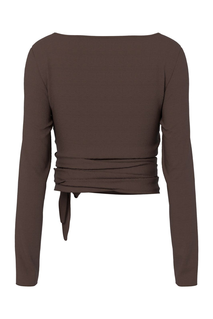 Pieces - Pcroya Ballerina Ls Wrap Top - 4867488 Hot Fudge