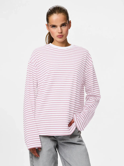 Pieces - Pcsadie Ls Top - 5090856 Bright White Roseate Spoonbill T-shirts 