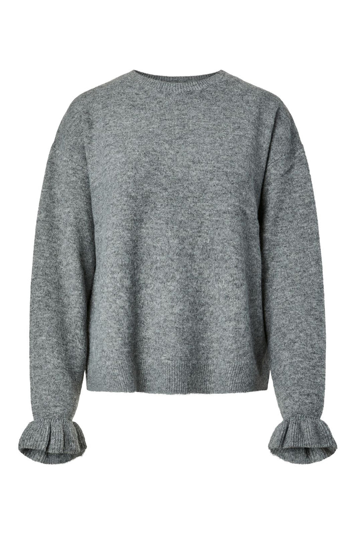 Pieces - Pcsally Ls Frill Cuff Knit - 5050682 Medium Grey Melange