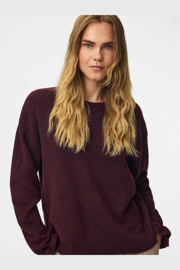 Pieces - Pcsally Ls Frill Cuff Knit - 5087233 Winetasting Melange