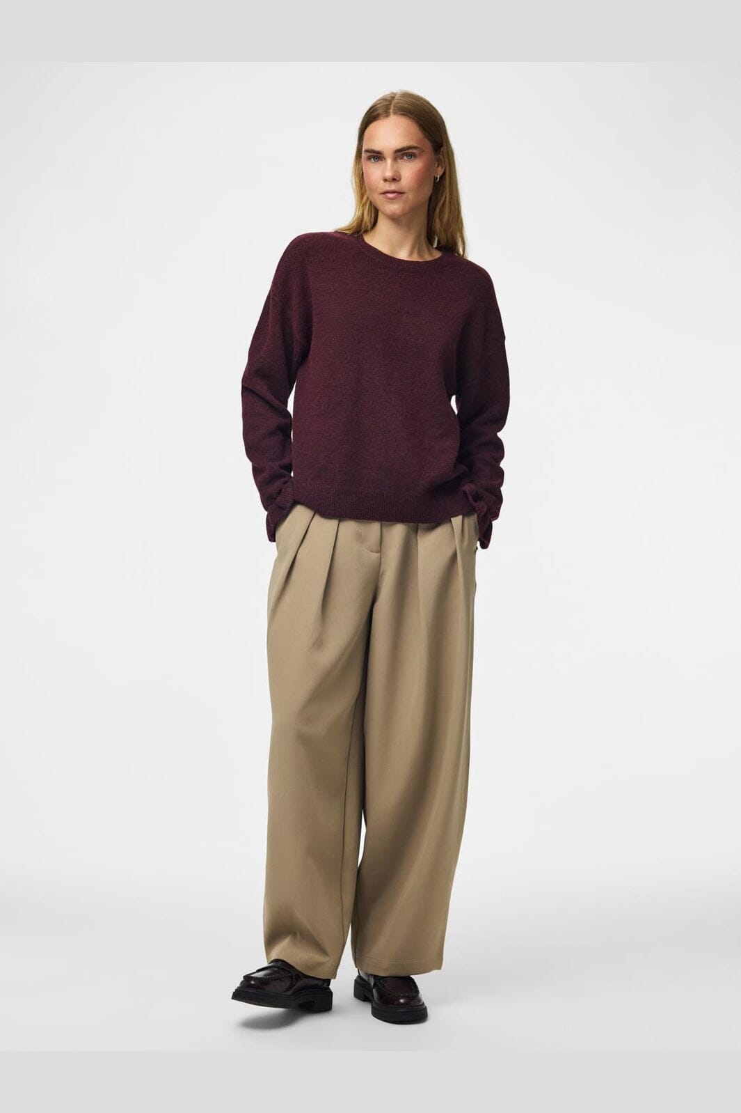 Pieces - Pcsally Ls Frill Cuff Knit - 5087233 Winetasting Melange