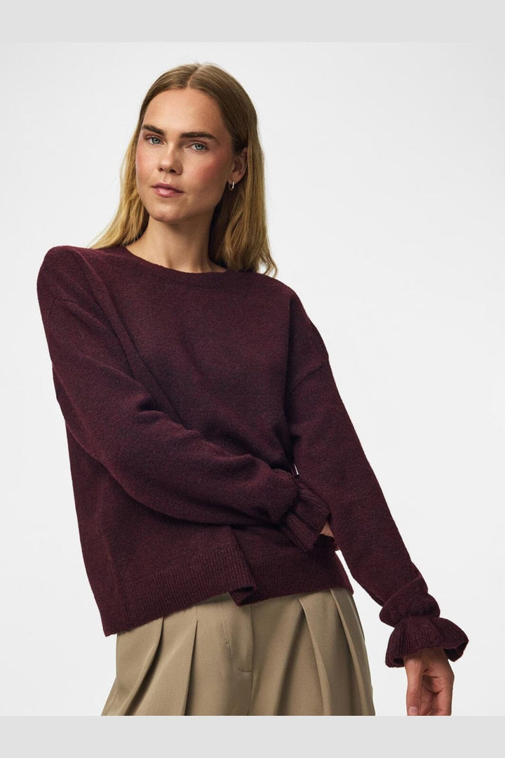 Pieces - Pcsally Ls Frill Cuff Knit - 5087233 Winetasting Melange
