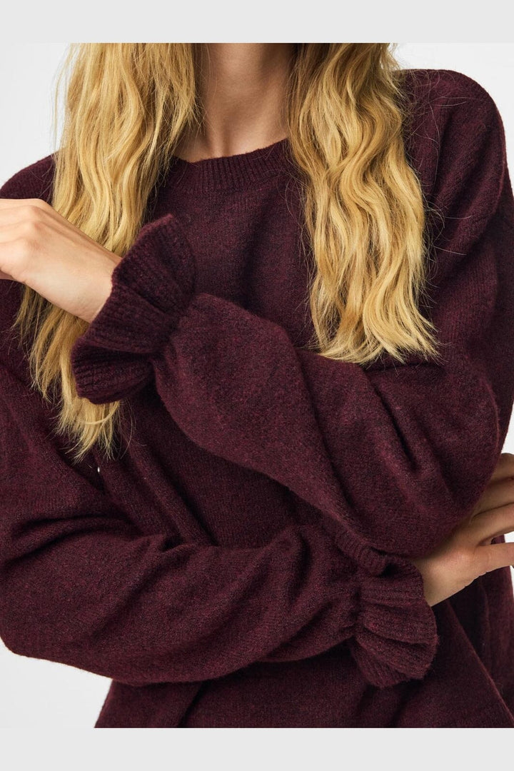 Pieces - Pcsally Ls Frill Cuff Knit - 5087233 Winetasting Melange