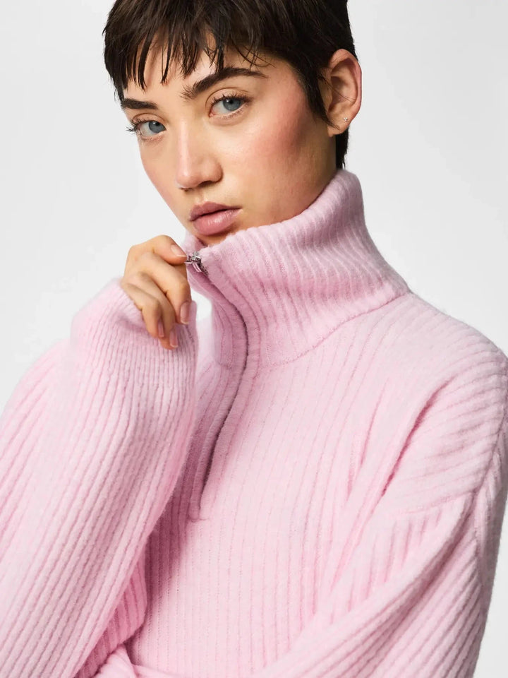 Pieces - Pcsilly Ls Half Zip Knit - 5099227 Roseate Spoonbill Melange Strikbluser 