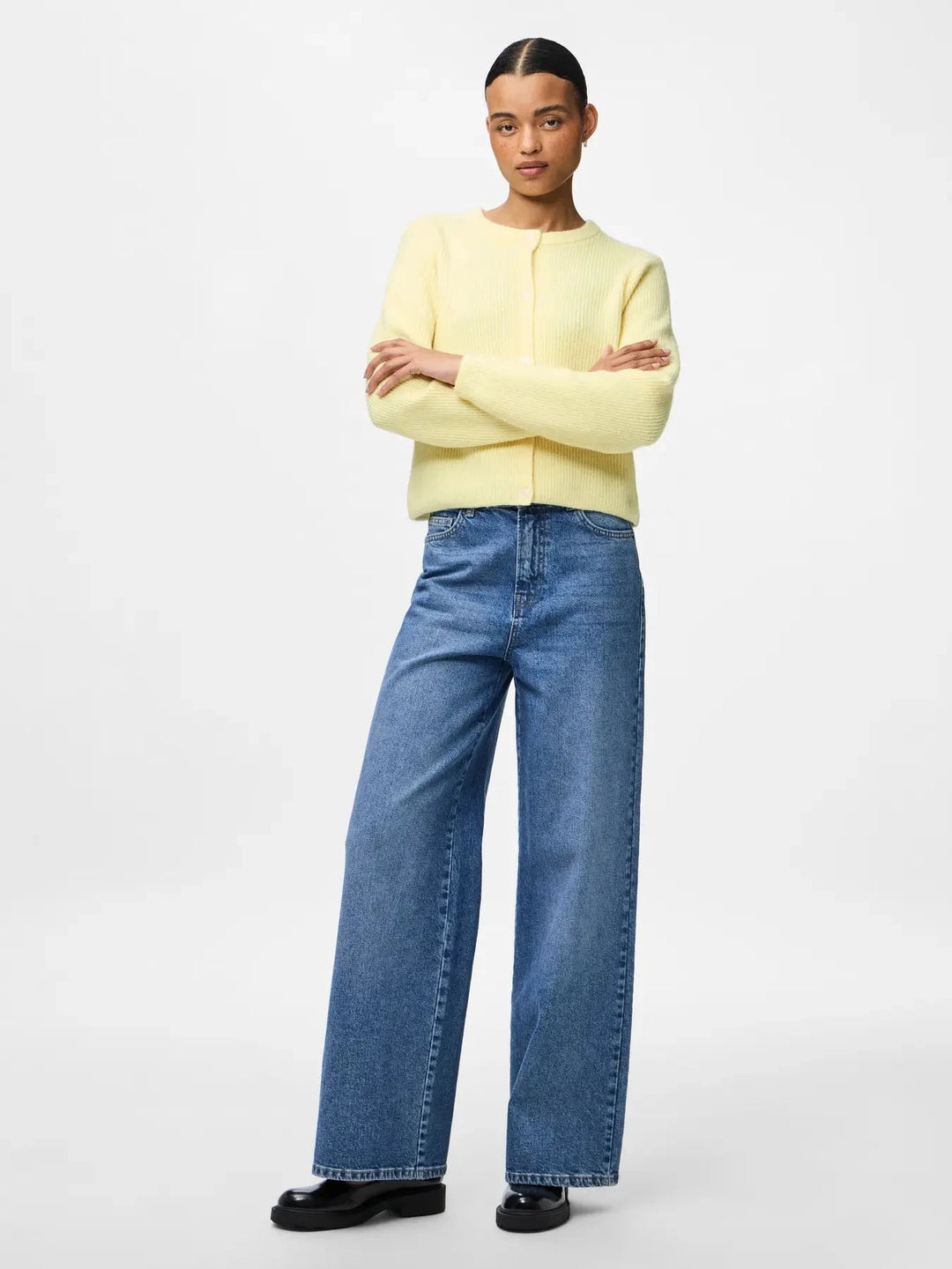 Pieces - Pcsilly Ls O-Neck Knit Cardigan - 4963881 Pale Banana Melange Cardigans 