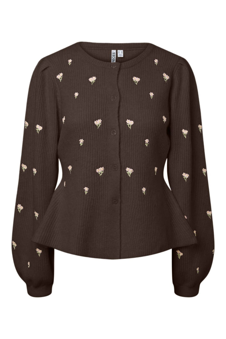 Pieces - Pcsilly Ls Puff Knit Cardigan Emb - 5164587 Hot Fudge Embroidery