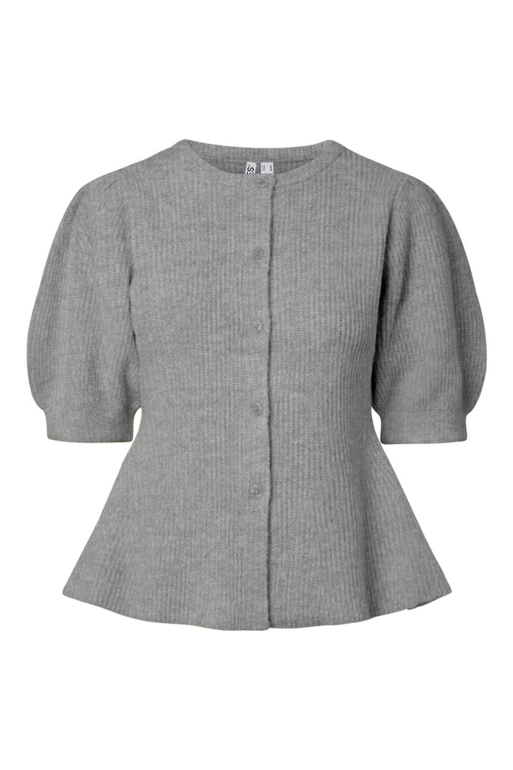 Pieces - Pcsilly Ss Puff Knit Cardigan - 5102775 Medium Grey Melange