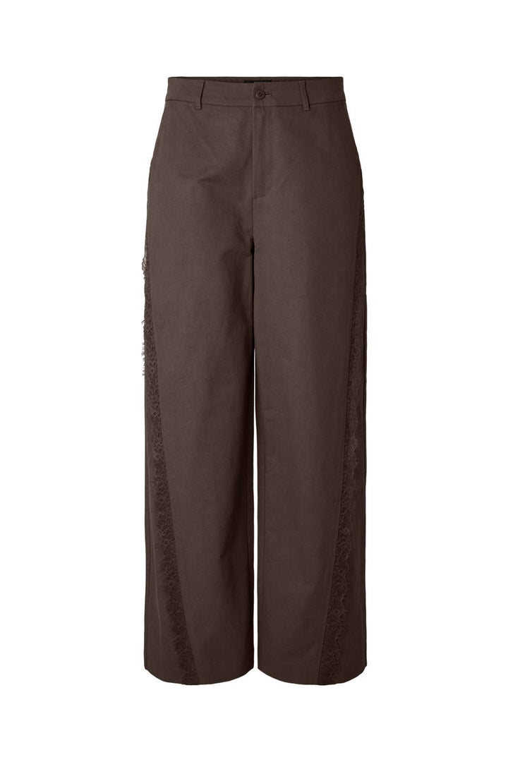 Pieces - Pctea Lace Detail Wide Pant - 5122880 Hot Fudge
