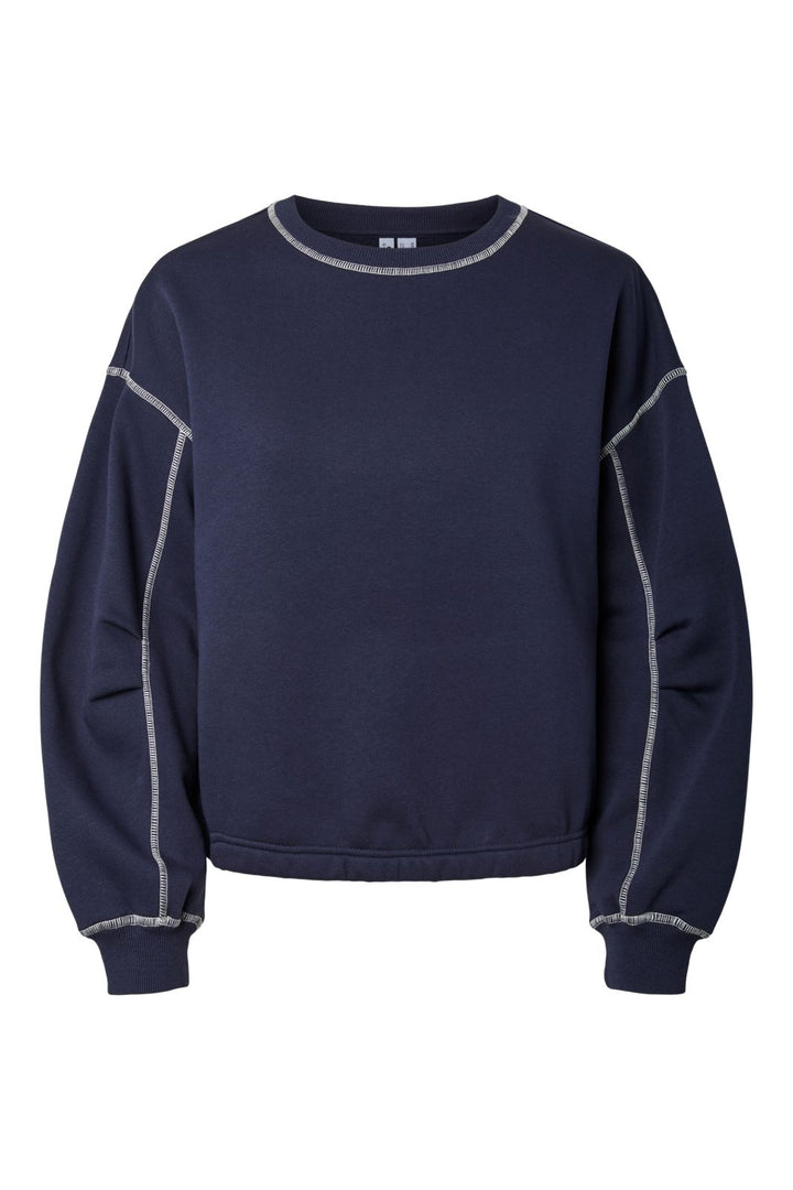 Pieces - Pcvega Ls Contrast Sweat - 5124544 Maritime Blue White Contrast