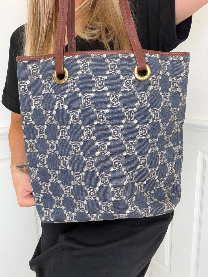 Preloved Vintageline x Molly&My - Céline Shopper – Denim & Læder - Denim Tasker 