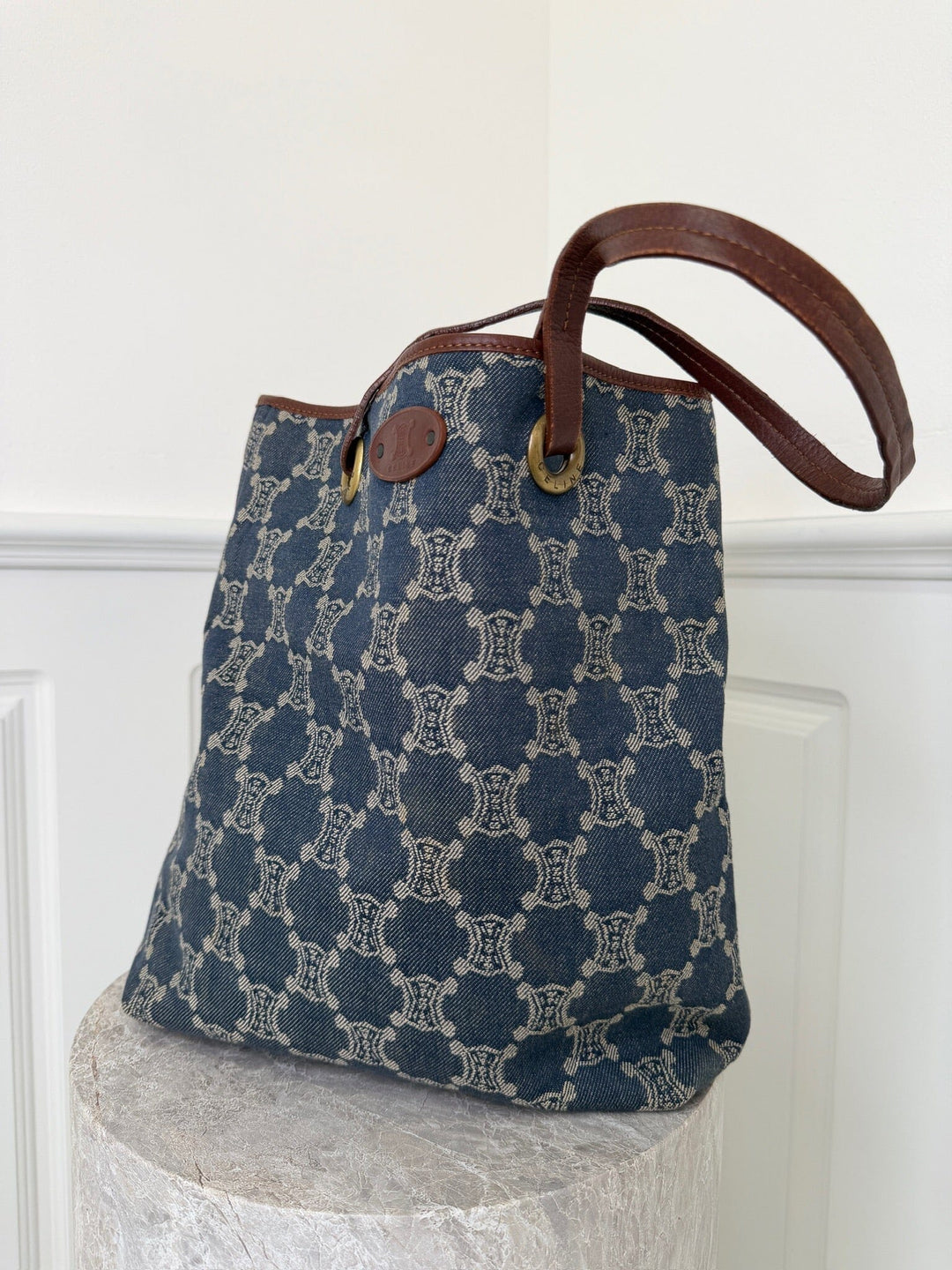 Preloved Vintageline x Molly&My - Céline Shopper – Denim & Læder - Denim Tasker 