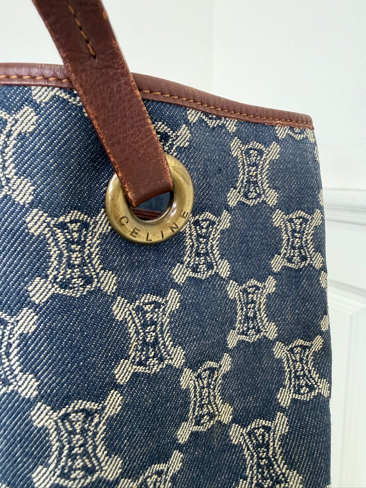 Preloved Vintageline x Molly&My - Céline Shopper – Denim & Læder - Denim Tasker 