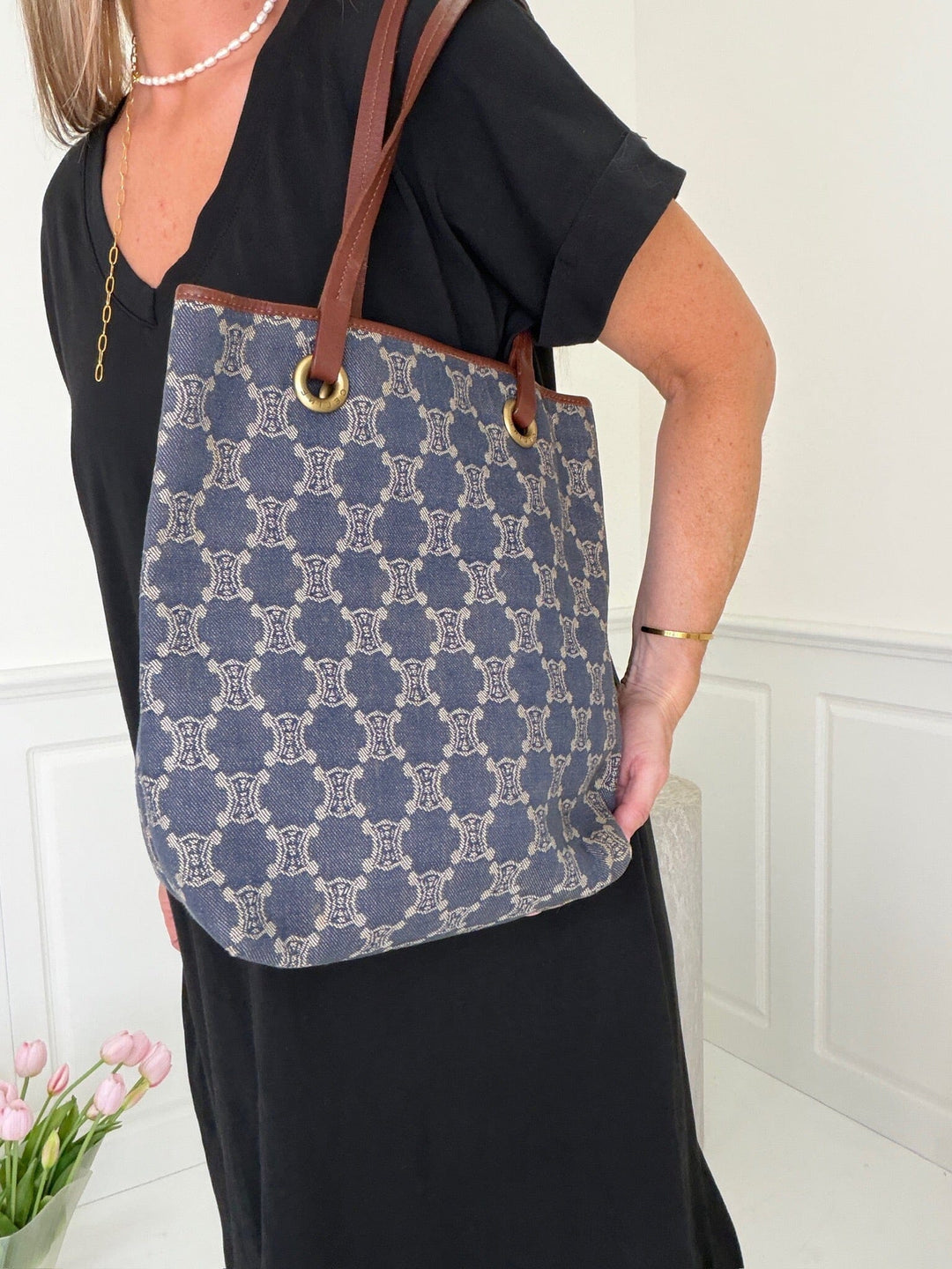 Preloved Vintageline x Molly&My - Céline Shopper – Denim & Læder - Denim Tasker 