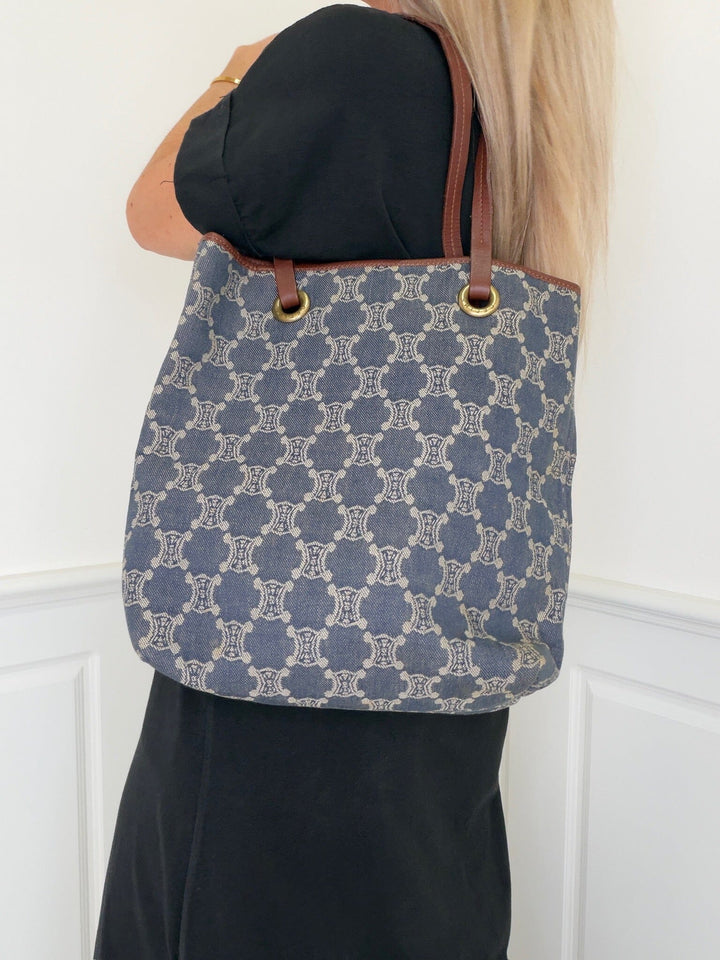 Preloved Vintageline x Molly&My - Céline Shopper – Denim & Læder - Denim Tasker 